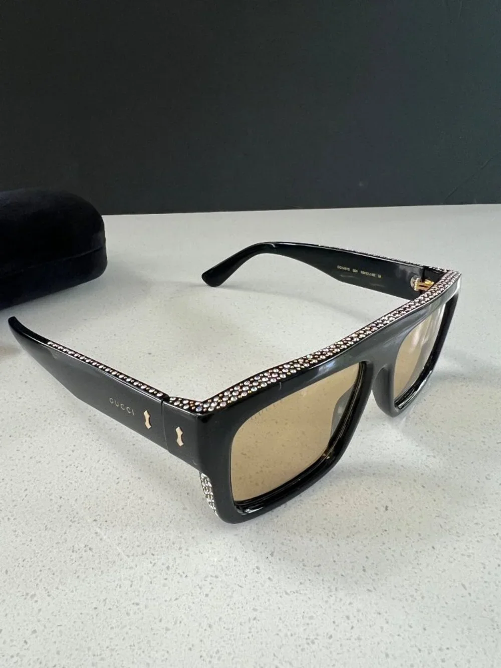 Gucci GG 1461S black square sunglasses with crystals